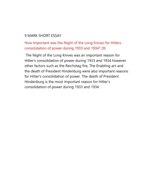 Hitler& Nazi Germany 9 Mark Short Essay Nat5