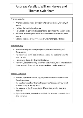 Discoveries of Andreas Vesalius, William Harvey, and Thomas Sydenham