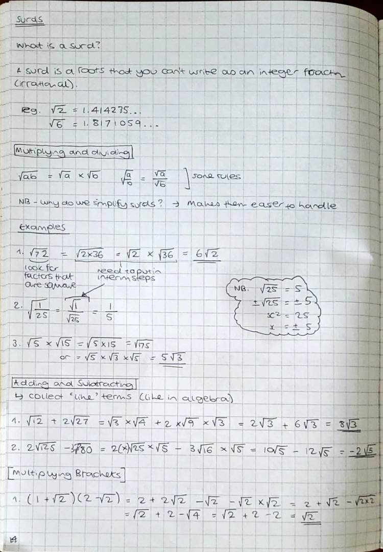 Surds, Indicies, Rational and Irrational Numbers and Recurring Decimals