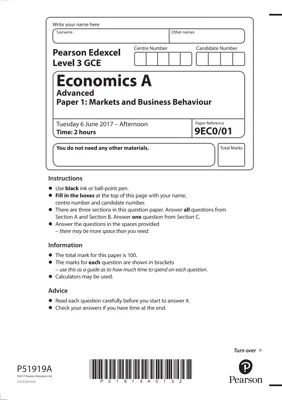 June 2017 Economics Paper 1 Mark Scheme and Exam Solutions