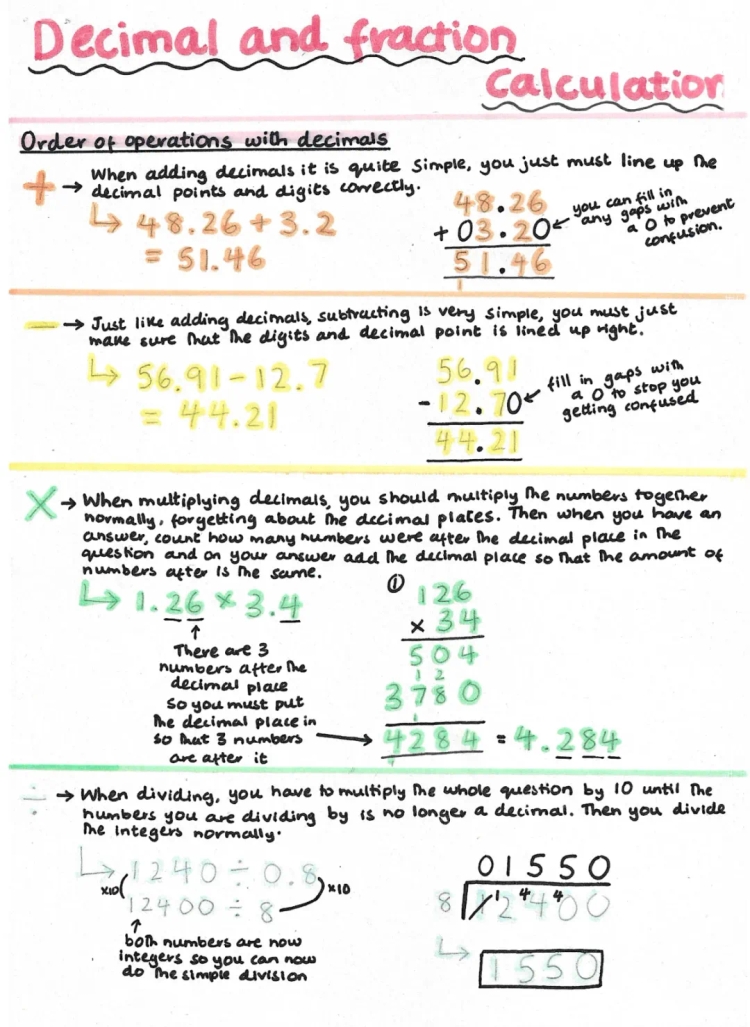 Fun Worksheets: Add, Subtract, Multiply & Divide Fractions and Decimals