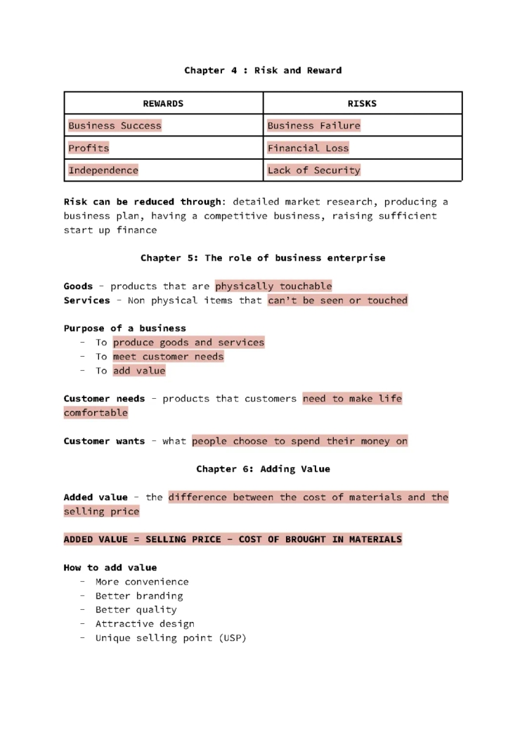 AQA GCSE 2022 Business Risks, Rewards, and Market Research for Students