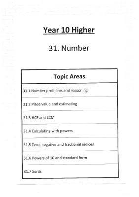 Year 10 Higher GCSE Maths Guide: Surds, Number Topics, and Edexcel Questions