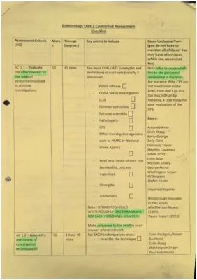 Checklist for Unit 3 Criminology Controlled Assessment 2023 (WJEC, PDF, Free)