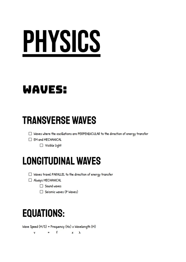 Comprehensive Physics End of Year Revision Notes PDF for GCSE