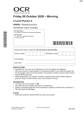 November 2020 OCR A Level Physics Paper 1 Solutions PDF Free