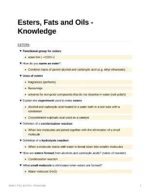 Esters, Fats and Oils - Knowledge