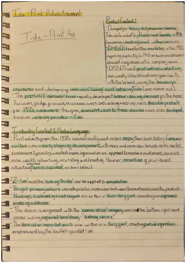 Wjec A-Level Tide Print Advert Study Guide PDF and Quizlet for 1950s Analysis