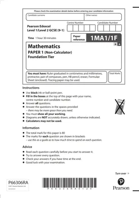 Easy GCSE Foundation Maths Non-Calculator Answers PDF 2020-2024