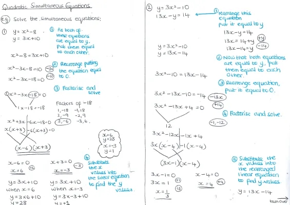 Quadratic Simultaneous Equations