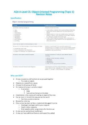 AQA A-Level CS: Object-Oriented Programming (Topic 1) Revision Notes