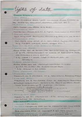 Statistics - types of data notes