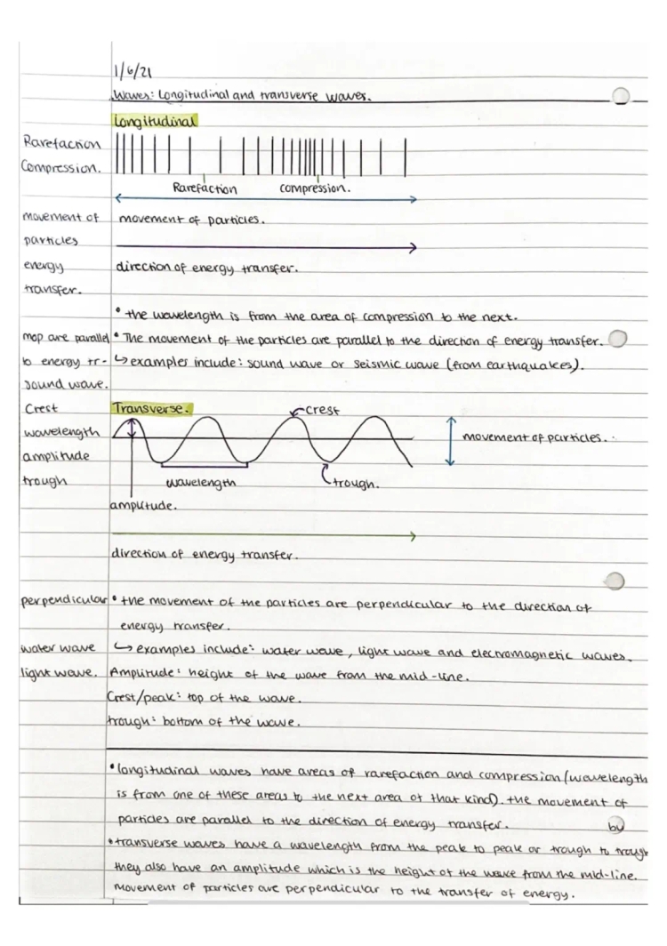 Transverse and Longitudinal Waves Examples and GCSE Physics Notes