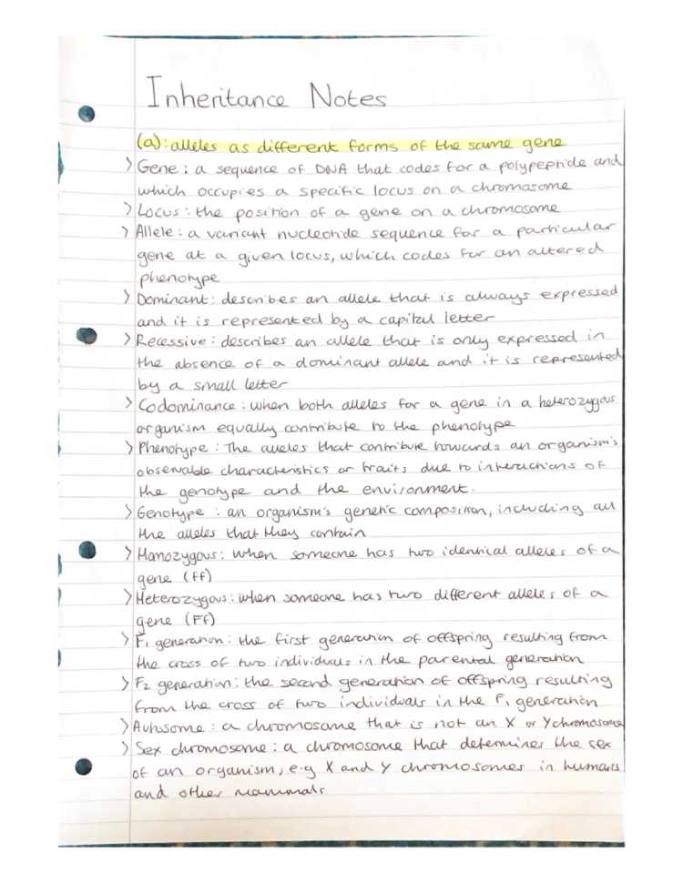 Eduqas A Level Biology Inheritance Revision: Questions, Answers, and Examples