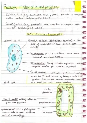 Easy OCR Gateway Combined Science Cells and Microscopy Revision Notes with Questions and Answers