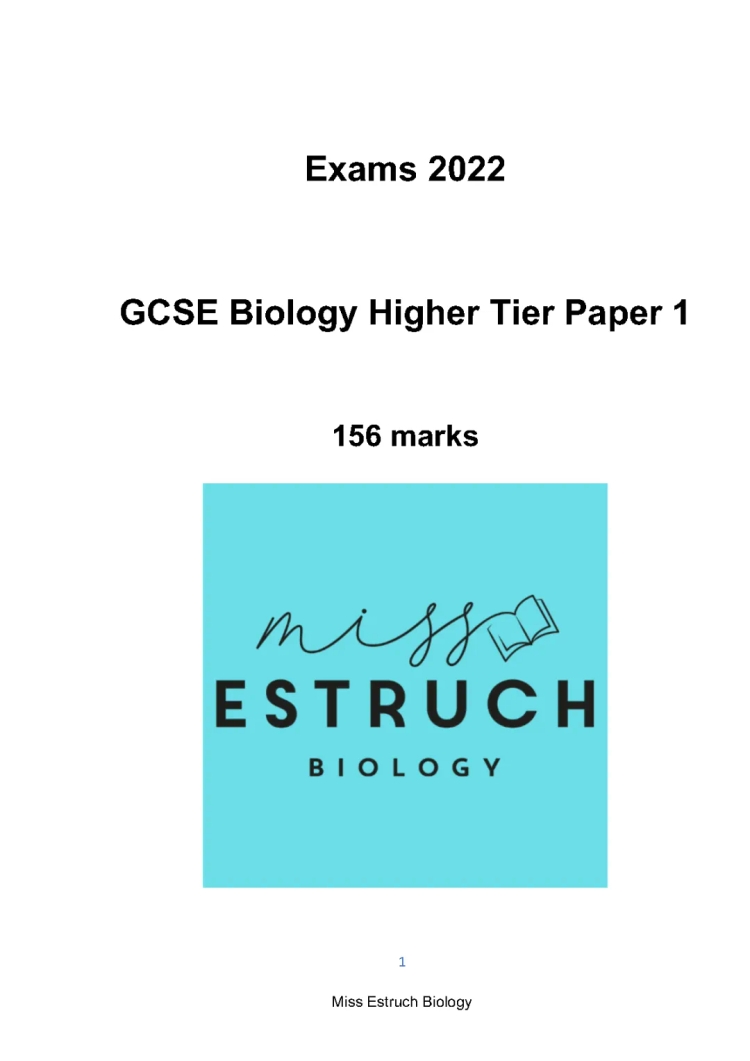 GCSE Biology Paper 1 Higher Tier Exam Questions and Answers PDF - AQA Past Papers and Mark Schemes