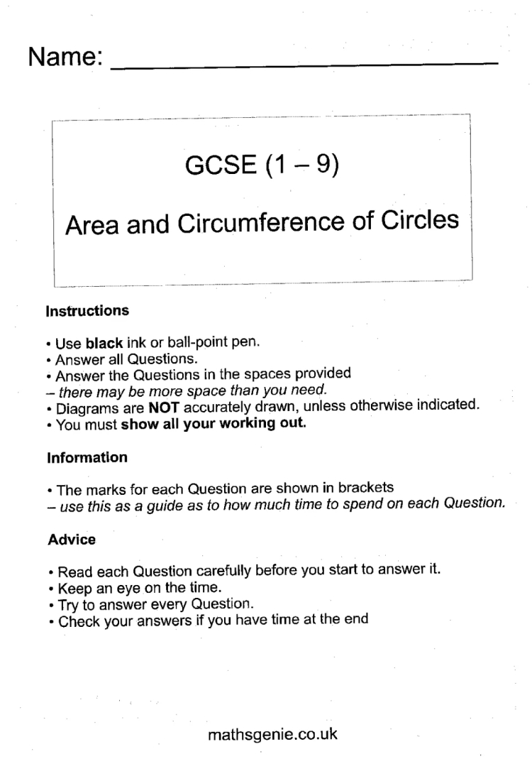 Step by Step Circle Area and Circumference Worksheet for Kids