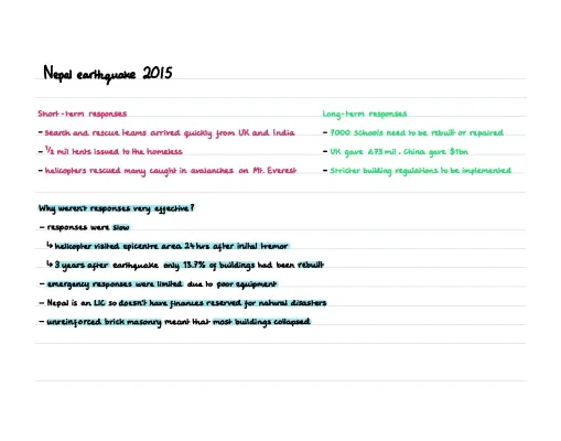 GCSE AQA Geography: Nepal Earthquake 2015 & Christchurch Earthquake 2011 Case Studies