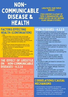 GCSE AQA Biology Specification Notes - Non Communicable Disease and Health