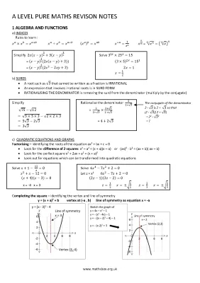 A Level Pure Maths Revision Notes for Algebra and Functions PDF Free