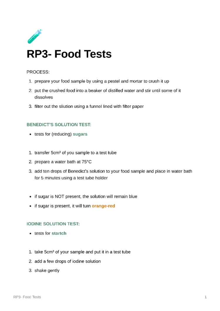 GCSE AQA Biology Food Tests: PDF, Free, and Exam Questions