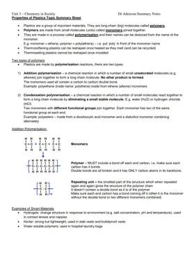 N5 Chemistry - UNIT 3 Summary Sheet