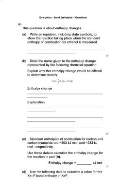 Bond enthapies Exam questions 