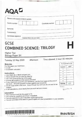 GCSE Biology Higher Tier Paper 1H May 2020 + Mark Schemes & Past Papers