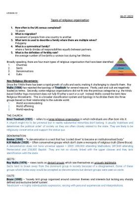 AQA Sociology A Level - Religious Groups, Sects, and New Movements