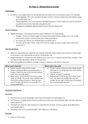 Biology GCSE Edexcel B1 Topic 2: responding to change 