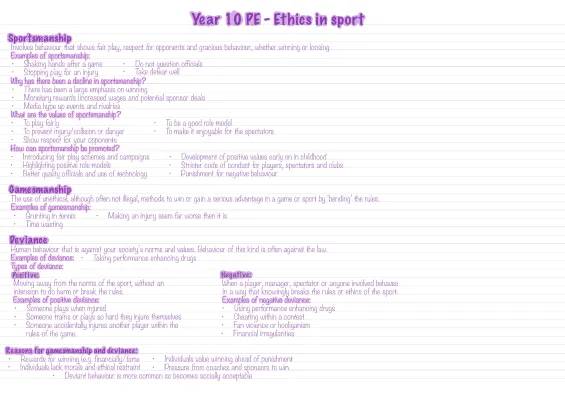 GCSE PE - Ethics, Sportsmanship & Performance Enhancing Drugs