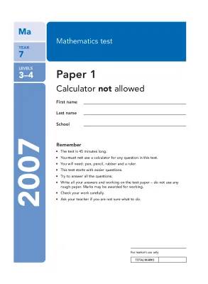 Year 7 Maths Test Papers with Answers PDF Free Download