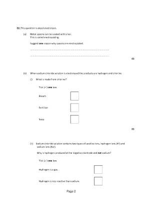 Electrolysis Exam Questions and Answers PDF for GCSE Students