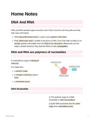 AQA A Level Biology: Structure of DNA and RNA Notes