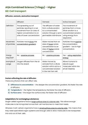 Diffusion, Osmosis, and Active Transport in Cells - Easy Science Notes for GCSE