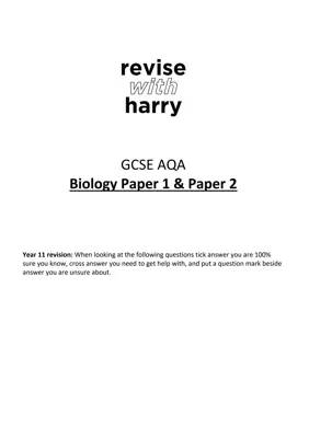 GCSE AQA Biology Paper 1 & Paper 2 Free Revision Notes with Questions PDF