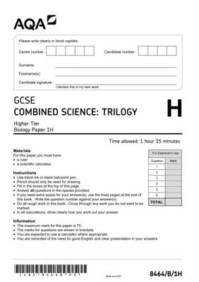 AQA November 2021 Biology Paper 1 with Answers and Mark Scheme PDF