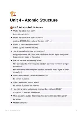 GCSE Atomic Structure Active Recall Notes PDF for AQA Higher Triple