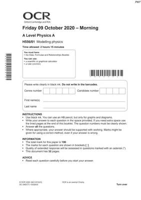 Complete Guide to November 2020 OCR A Level Physics Paper 1 Solutions and Mark Schemes