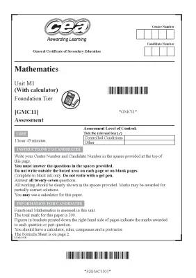 Ccea GCSE Maths M1 Past Papers and Mark Schemes (2020 & 2019)