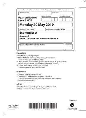 Pearson Edexcel Economics A Level 2019 Paper 1 Answers 2021 | June 2019 QP - Paper 1 Edexcel (A) Economics AS-Level Mark Scheme