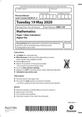 GCSE Maths Paper 1 Non Calculator Answers 2020 & Edexcel Maths Past Papers PDF