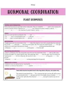 GCSE Plant Hormones and Hormonal Coordination in Plants - PDF and Notes