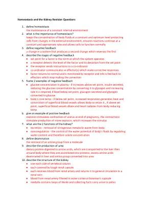 Fun Homeostasis & Kidney Revision Questions for Eduqas A Level with Answers