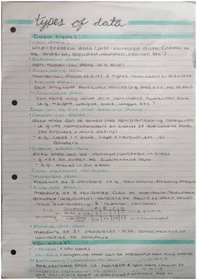 Statistics - types of data notes