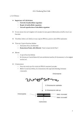 Nat 5 Biology Notes - Cell Division, Mitosis & Stem Cells