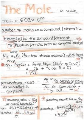 GCSE AQA Quantitative Chemistry Moles and Reactions Notes PDF