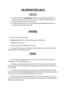 GCSE English: An Inspector Calls Detailed Notes and Revision