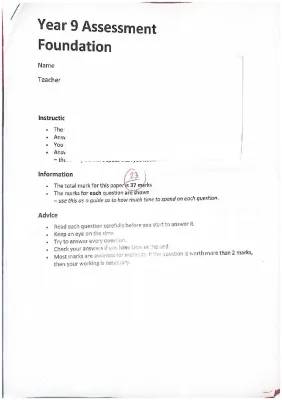 Year 9 Maths Test: Questions and Answers PDF Free