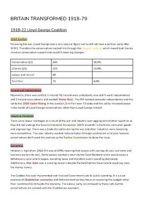 Britain Political Transformation 1918-79: Fun Study Notes, David Lloyd George Facts, and Housing Acts